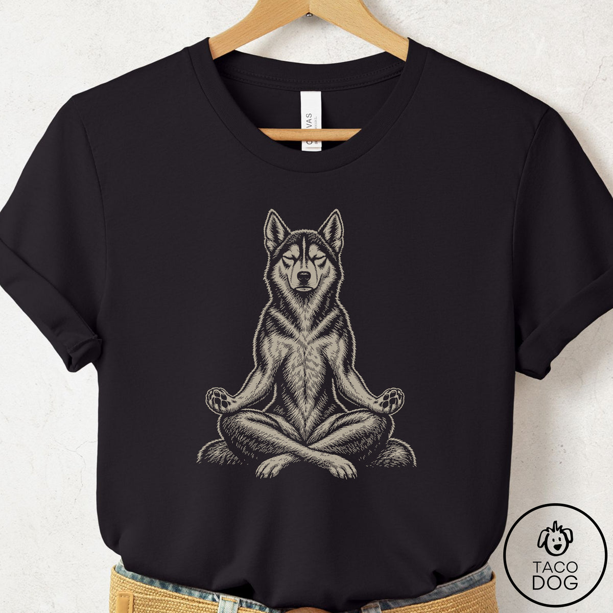 Husky Meditate T-Shirt Black Taco-Dog