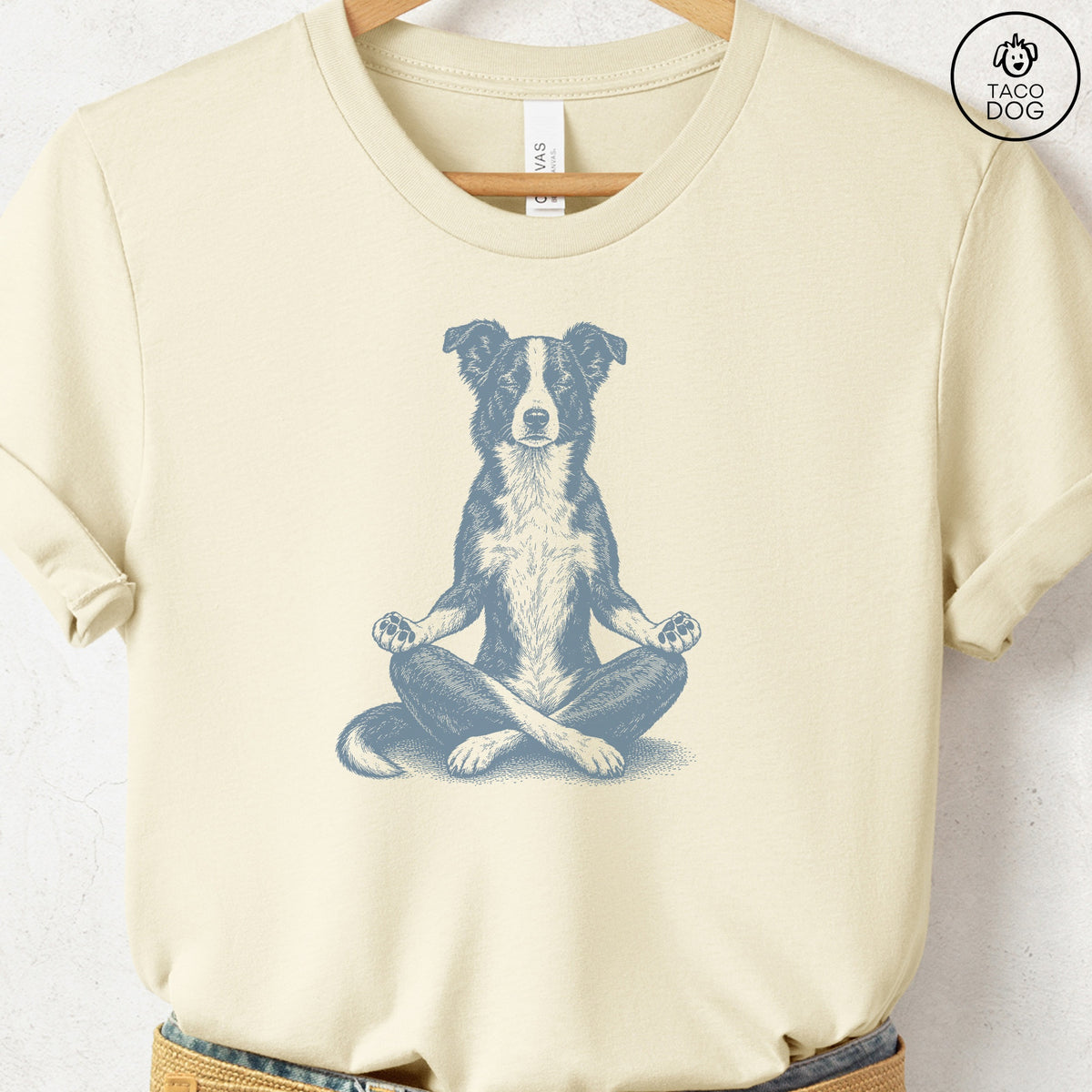 Border Collie Meditate T-Shirt Natural Taco-Dog