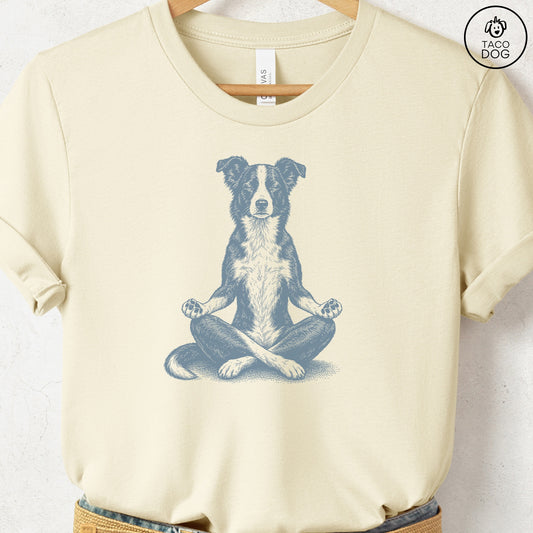 Border Collie Meditate T-Shirt Natural Taco-Dog