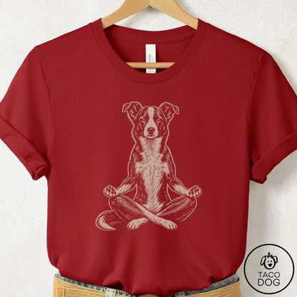 Border Collie Meditate T-Shirt Canvas Red Taco-Dog