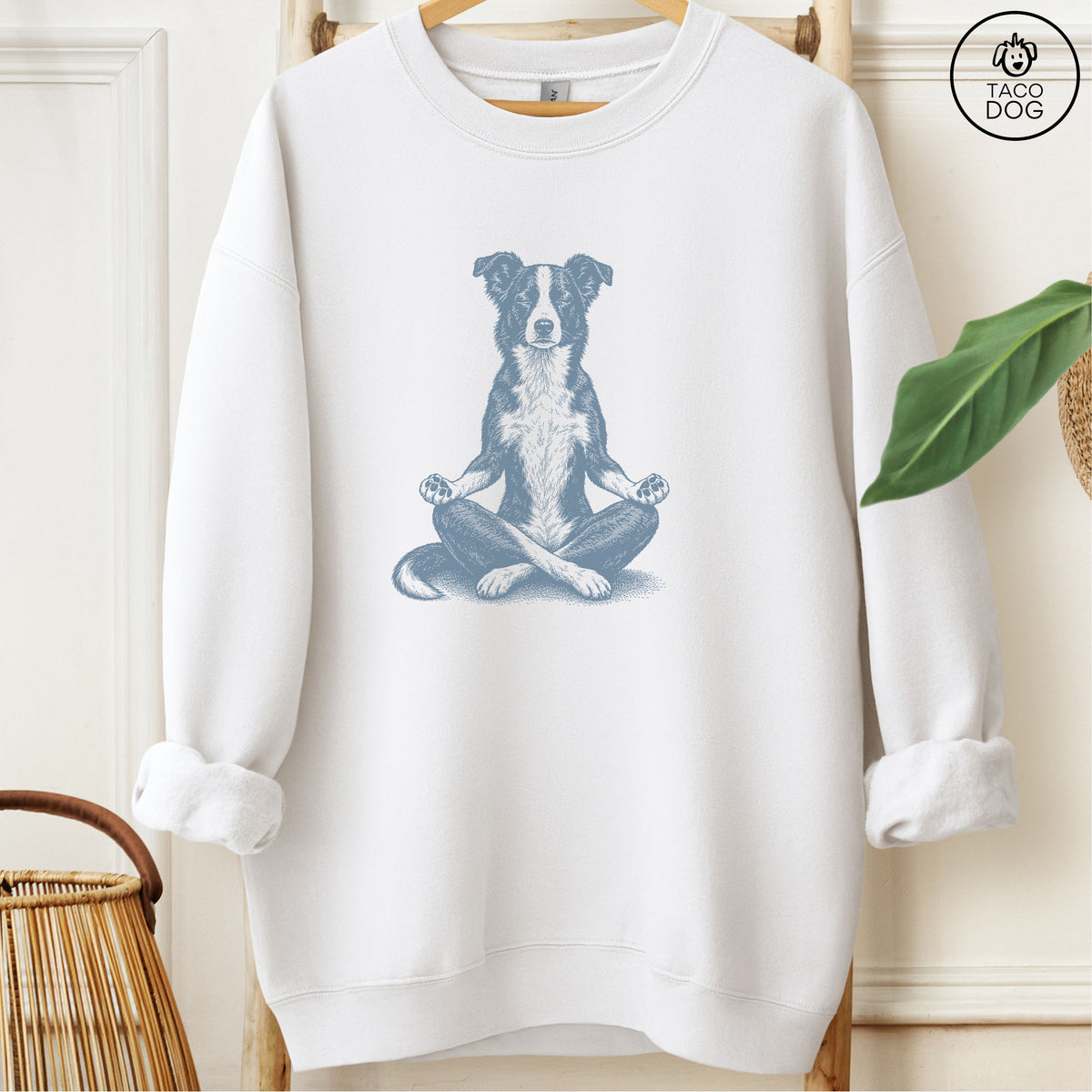 Border Collie Meditate Sweatshirt White Taco-Dog