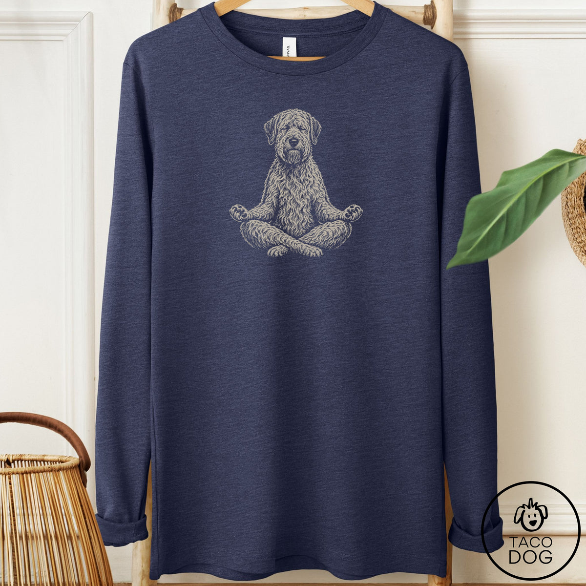Wheaten Terrier Meditate Long Sleeve Tee Heather Navy Taco-Dog