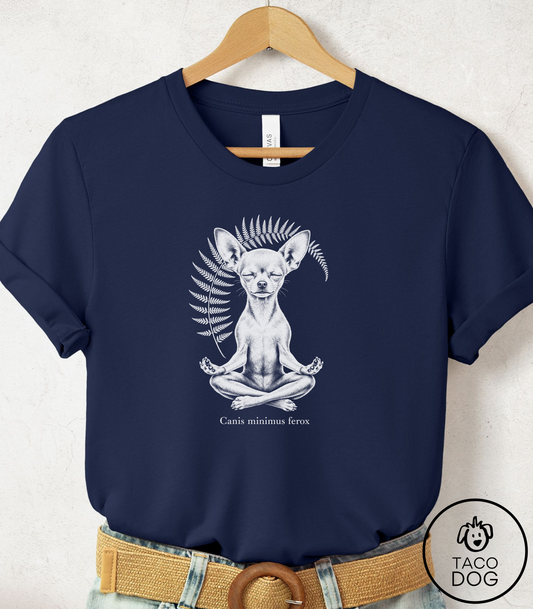 Chihuahua Meditation Cyanotype Tee Navy Taco-Dog