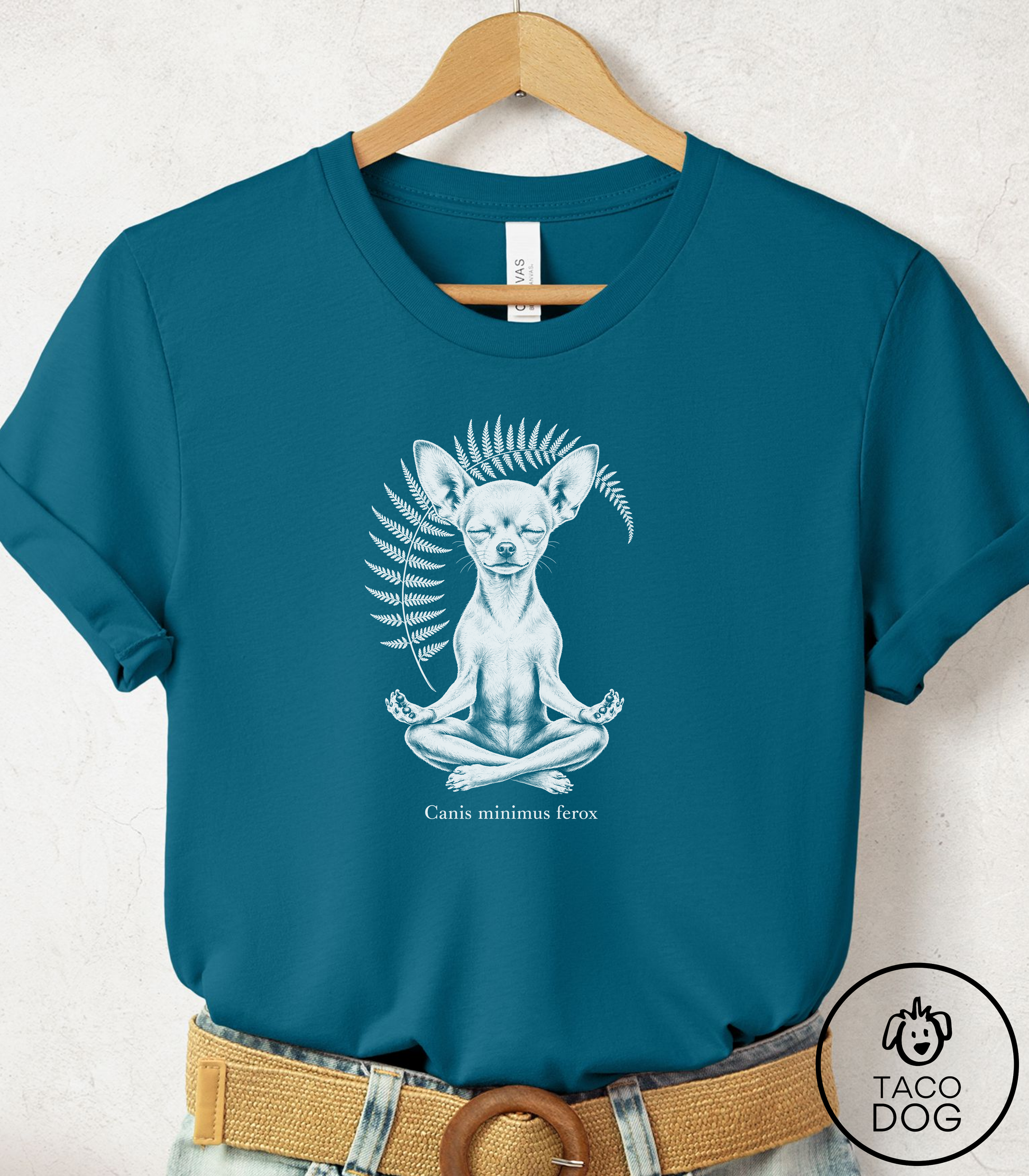 Chihuahua Meditation Cyanotype Tee Deep Teal Taco-Dog