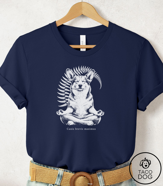 Corgi Meditation Cyanotype Tee Navy Taco-Dog
