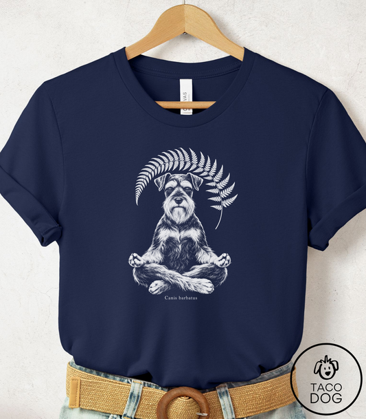 Schnauzer Meditation Cyanotype Tee Navy Taco-Dog