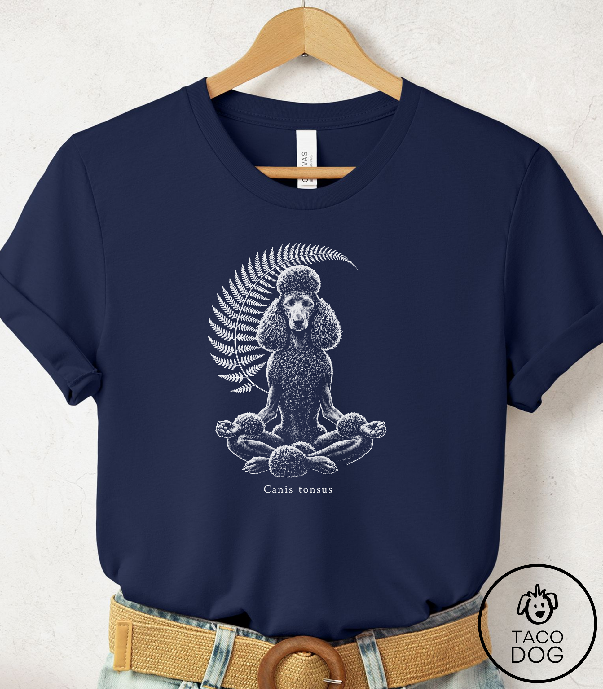 Standard Poodle Meditation Cyanotype Tee Navy Taco-Dog
