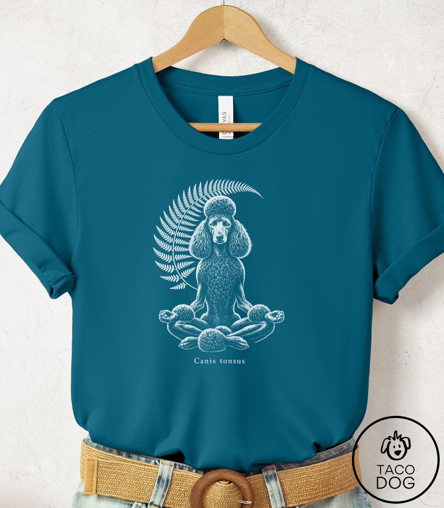Standard Poodle Meditation Cyanotype Tee Deep Teal Taco-Dog