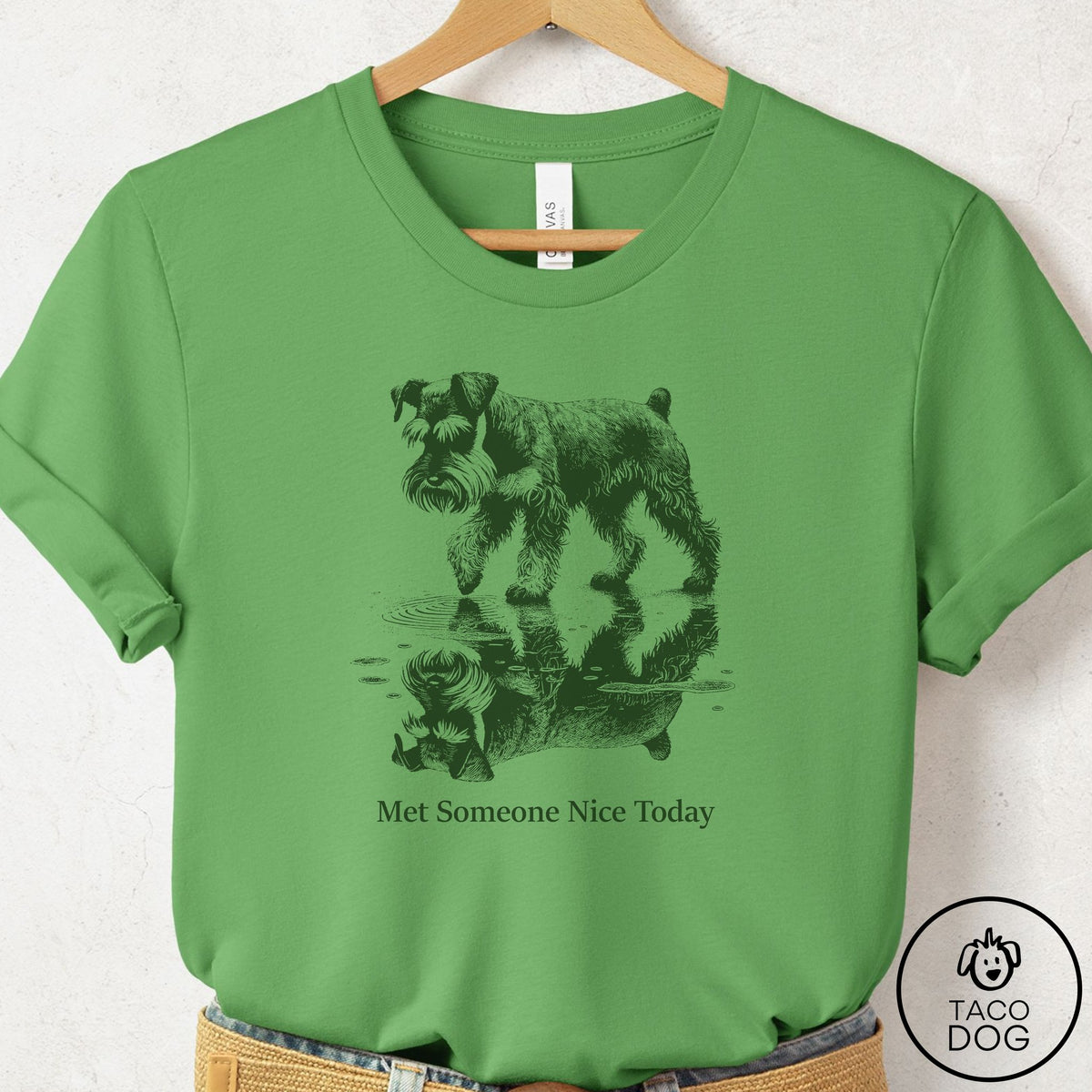 Schnauzer Met Someone Nice T-Shirt Leaf Taco-Dog