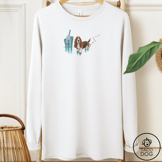 Basset Hound Mop Long Sleeve Tee White Taco-Dog