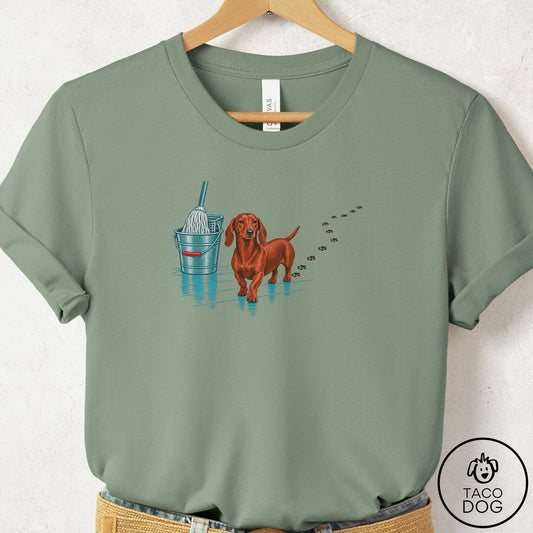 Dachshund Mop T-Shirt Sage Taco-Dog