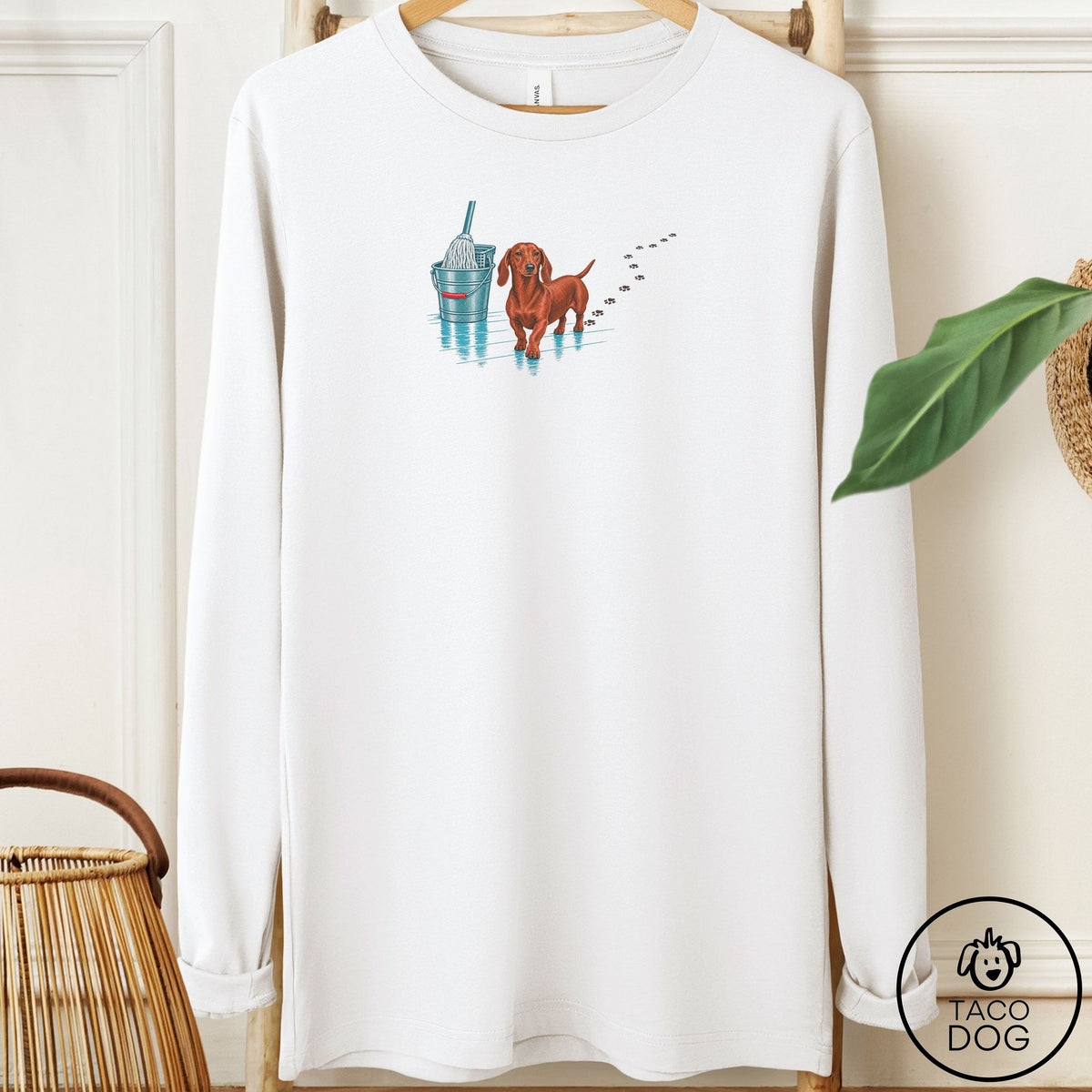 Dachshund Mop Long Sleeve Tee White Taco-Dog