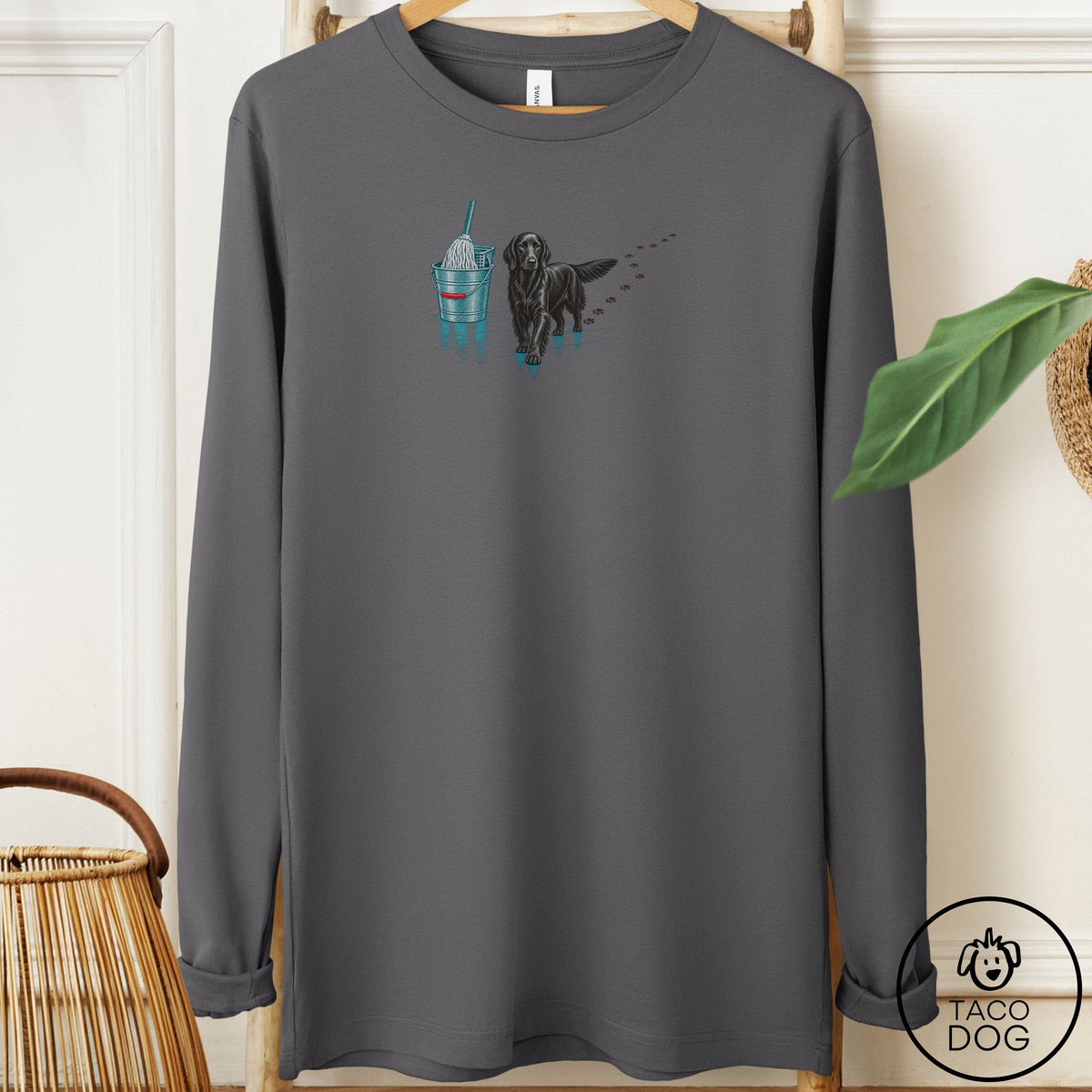 Flat-Coated Retriever Mop Long Sleeve Tee Asphalt Taco-Dog