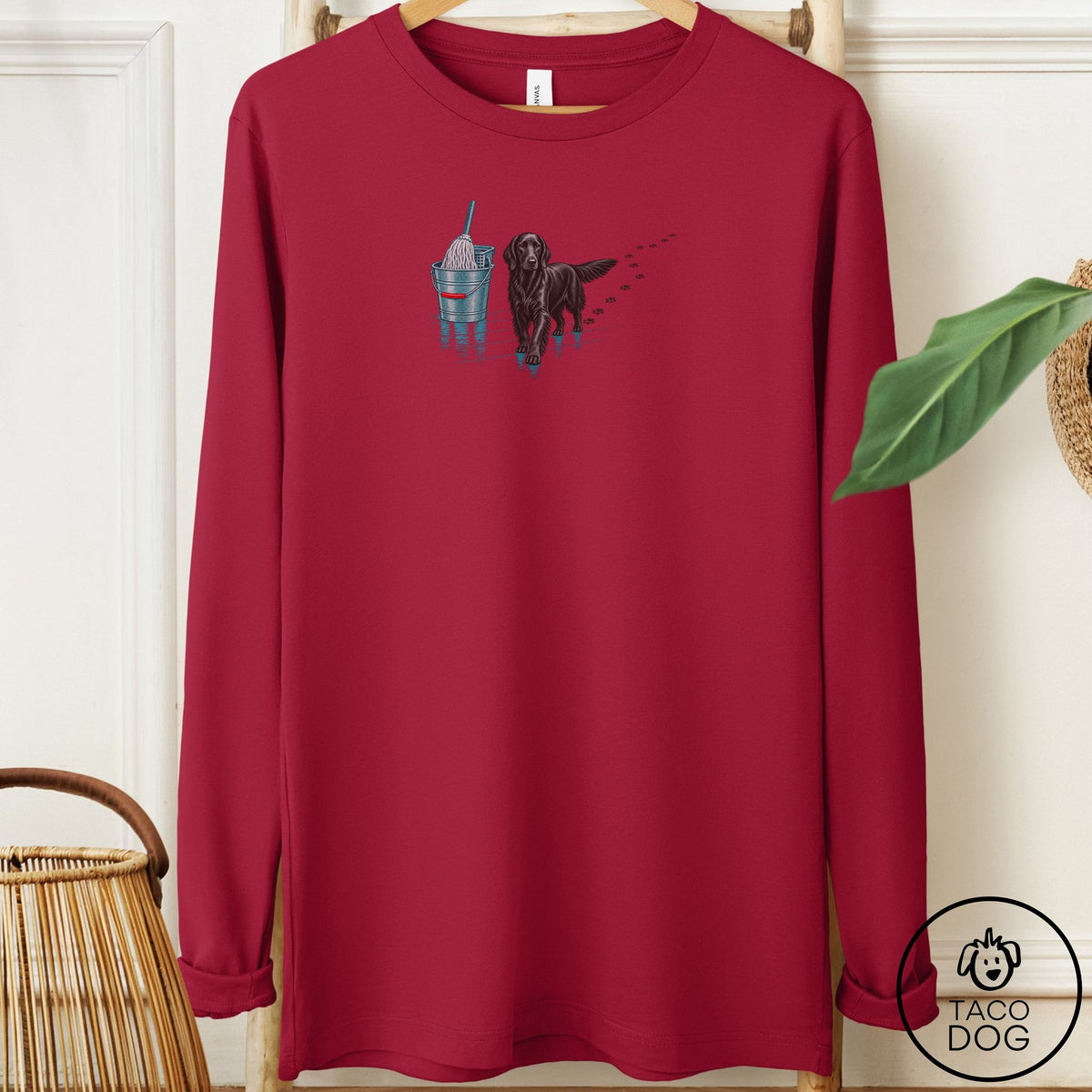 Flat-Coated Retriever Mop Long Sleeve Tee Cardinal Taco-Dog