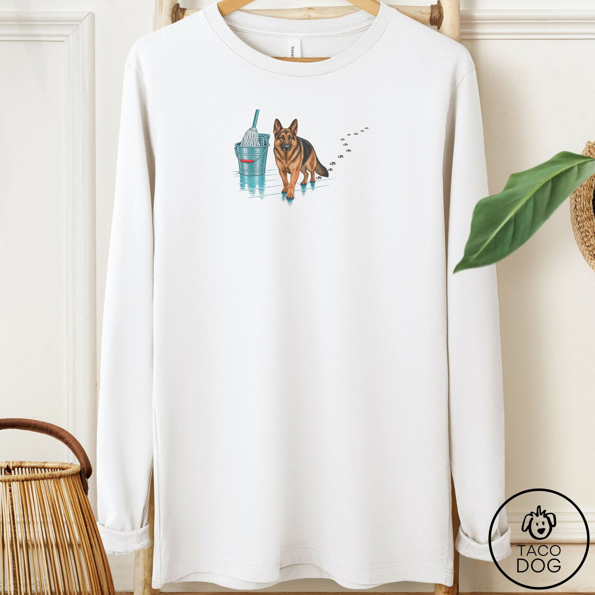 German Shepherd Mop Long Sleeve Tee White Taco-Dog