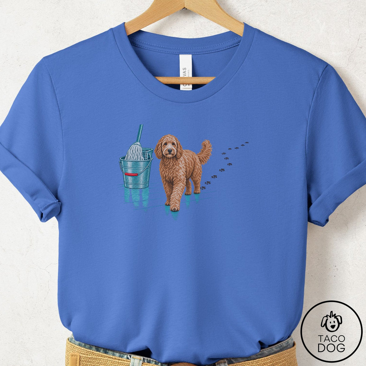 Doodle Mop T-Shirt Columbia Blue Taco-Dog