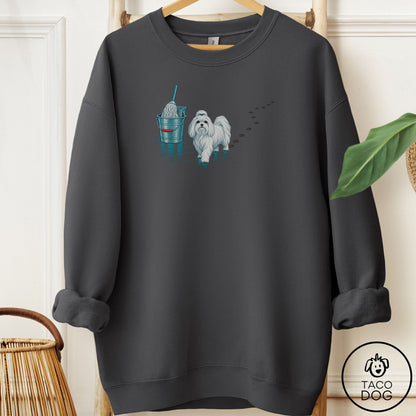 Maltese Mop Sweatshirt Charcoal Taco-Dog