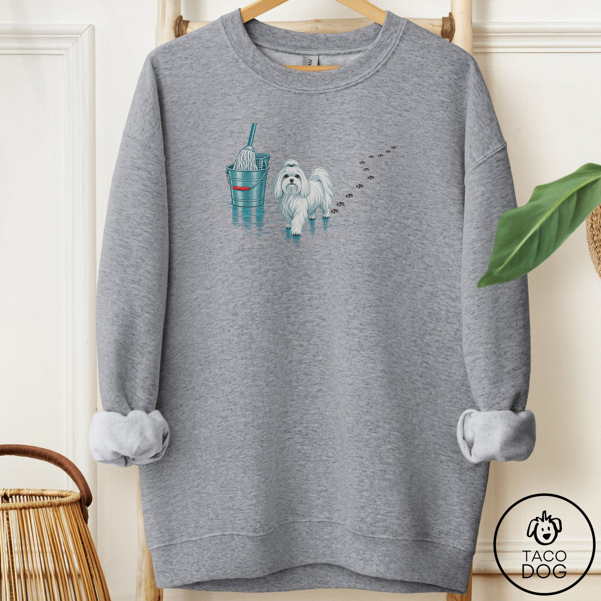 Maltese Mop Sweatshirt Graphite Heather Taco-Dog