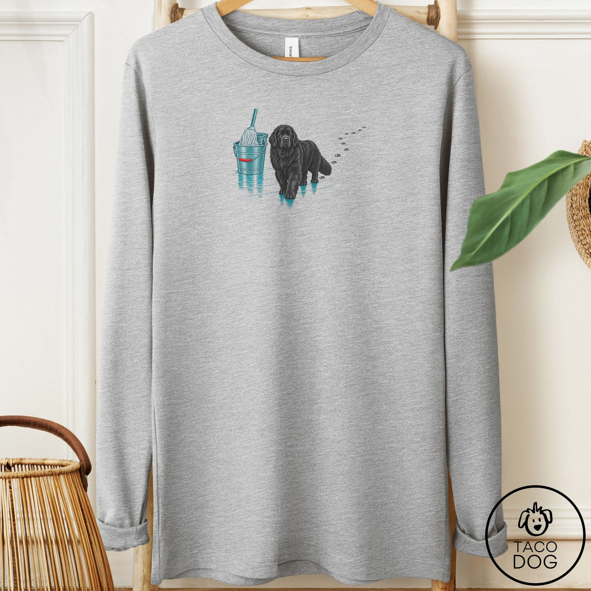 Newfoundland Mop Long Sleeve Tee Athletic Heather Taco-Dog