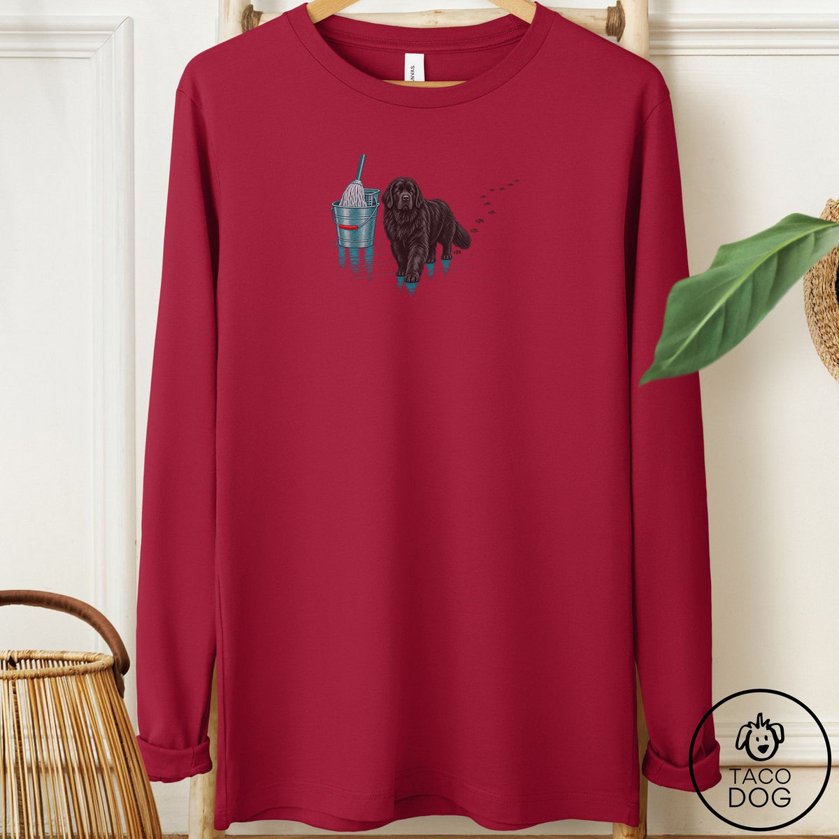 Newfoundland Mop Long Sleeve Tee Cardinal Taco-Dog
