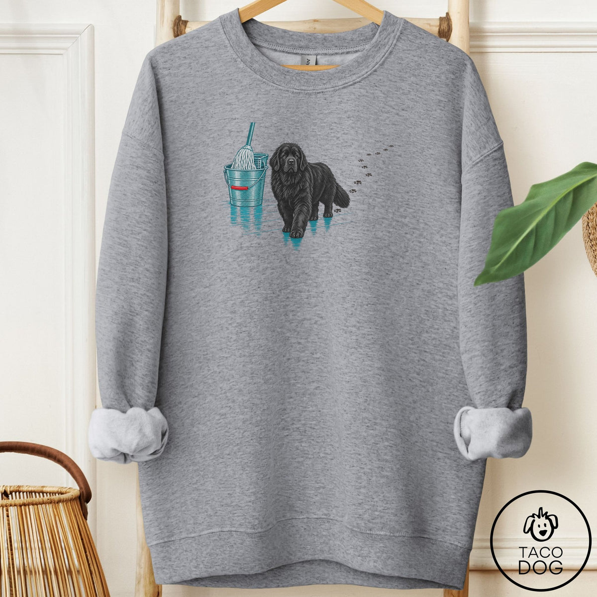 Newfoundland Mop Sweatshirt Graphite Heather Taco-Dog