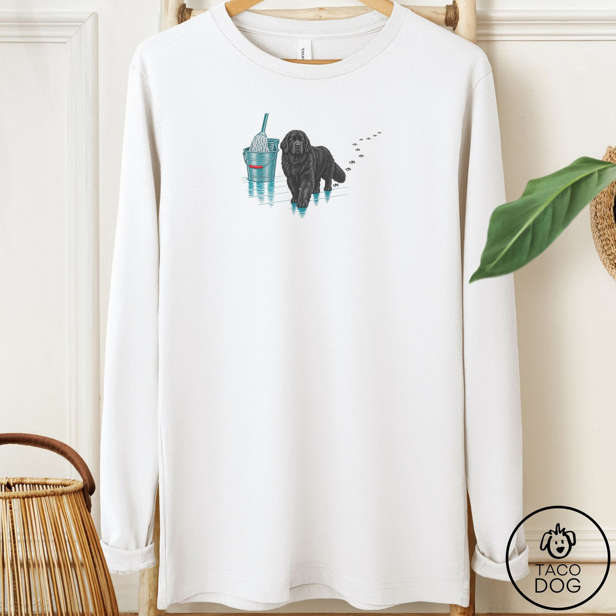 Newfoundland Mop Long Sleeve Tee White Taco-Dog
