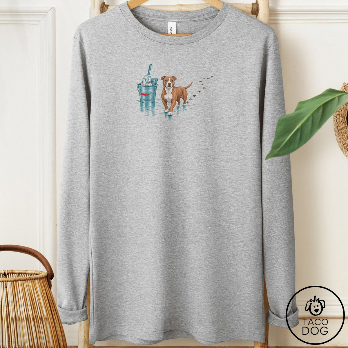 Pitbull Mop Long Sleeve Tee Athletic Heather Taco-Dog