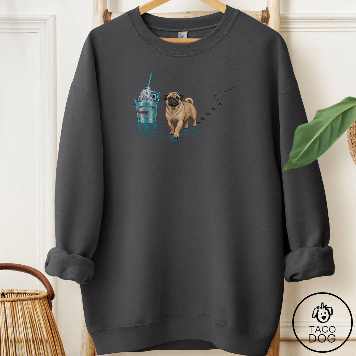 Pug Mop Sweatshirt Charcoal Taco-Dog