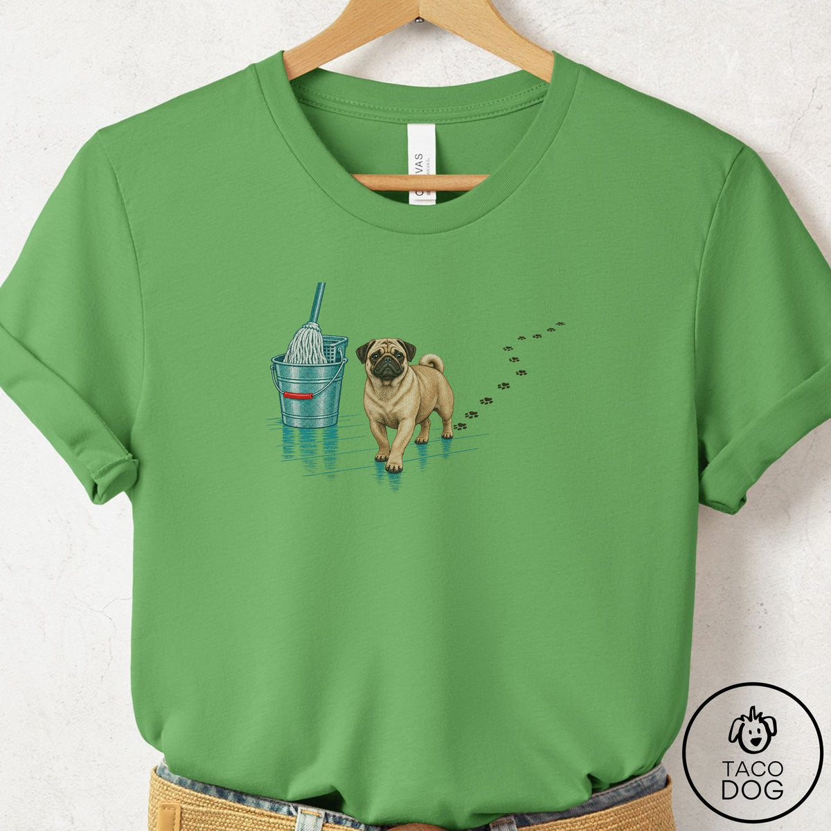 Pug Mop T-Shirt Leaf Taco-Dog
