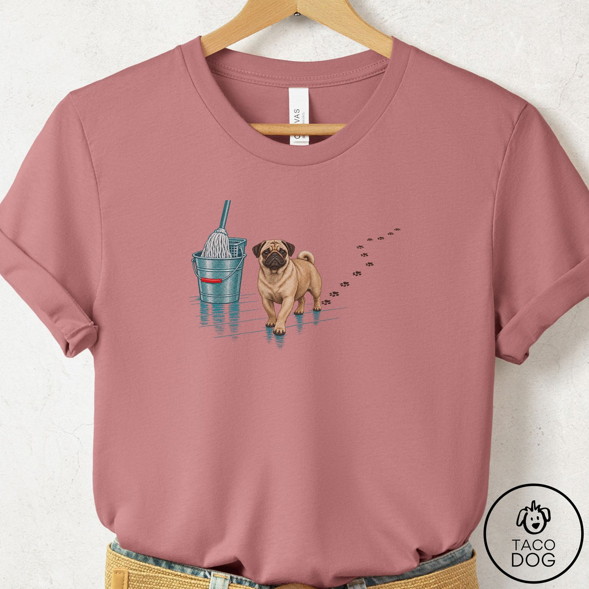 Pug Mop T-Shirt Mauve Taco-Dog