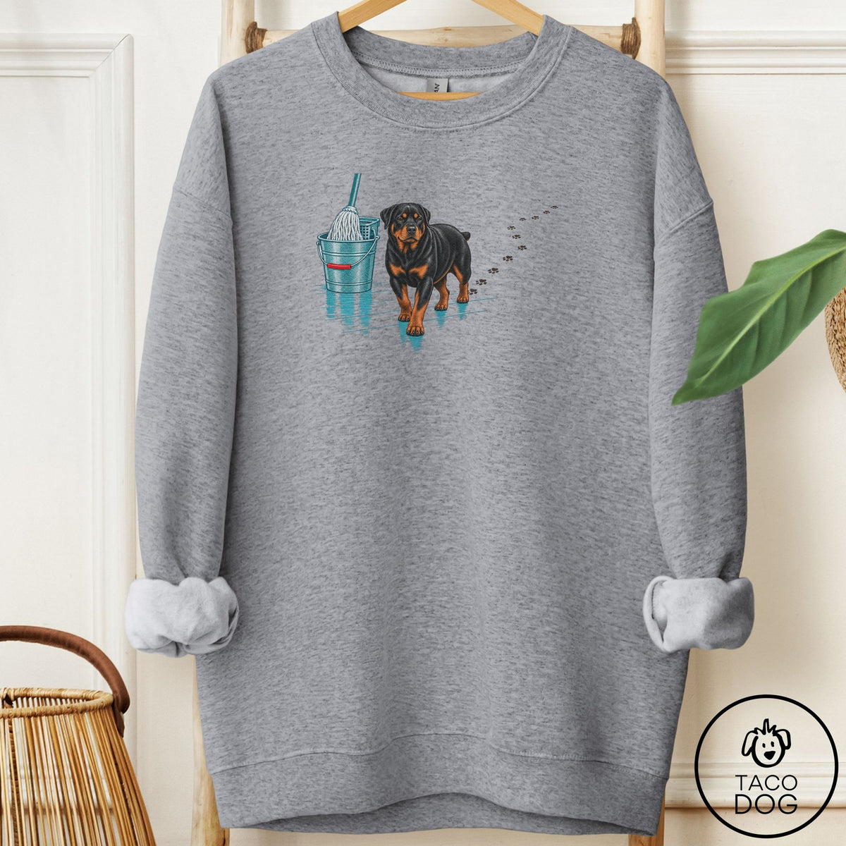 Rottweiler Mop Sweatshirt Graphite Heather Taco-Dog