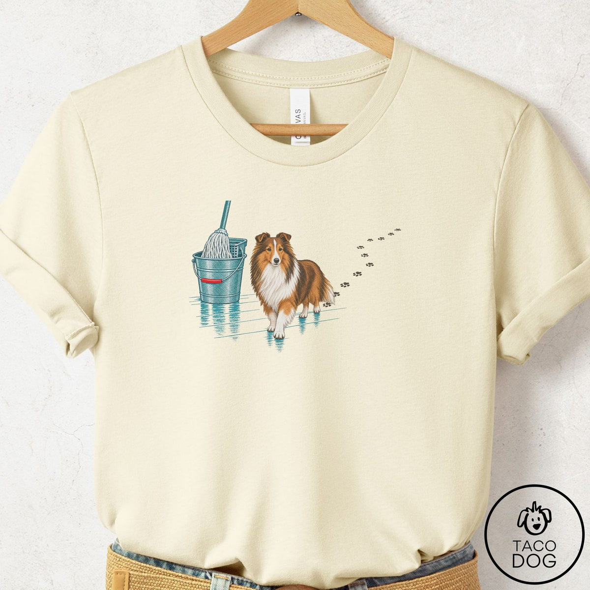 Shetland Sheepdog Mop T-Shirt Natural Taco-Dog