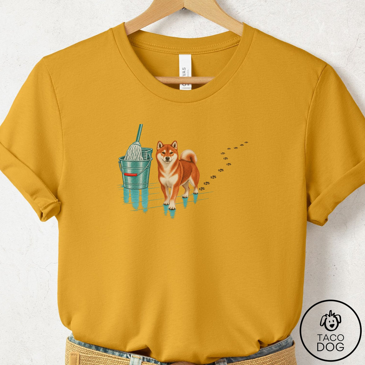 Shiba Inu Mop T-Shirt Mustard Taco-Dog