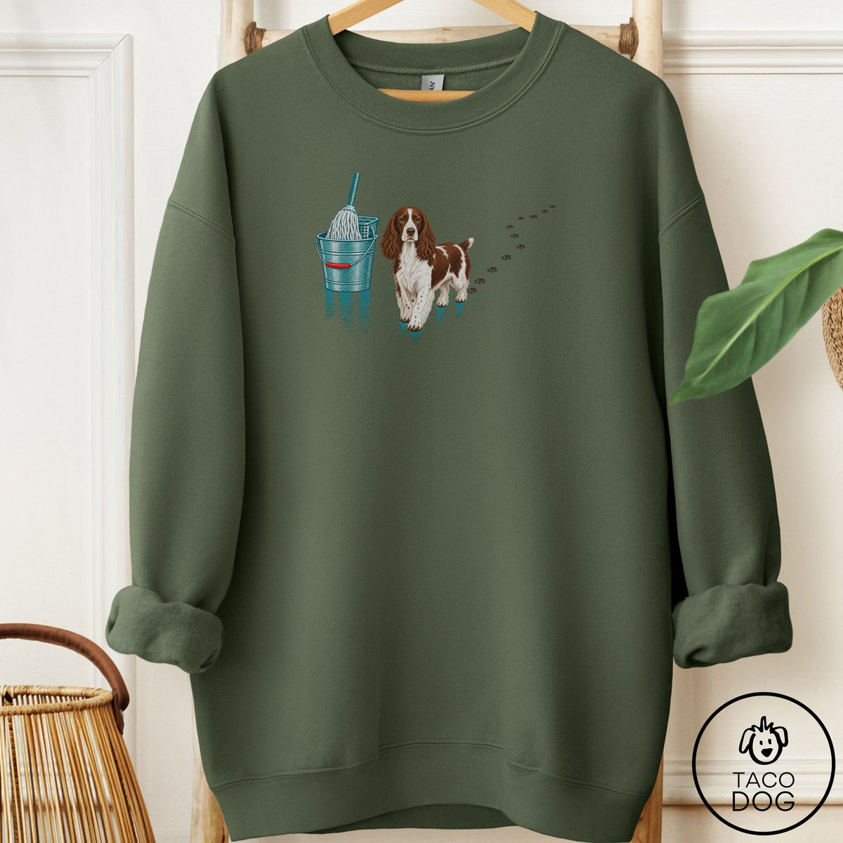 Springer Spaniel Mop Sweatshirt Military Green Taco-Dog