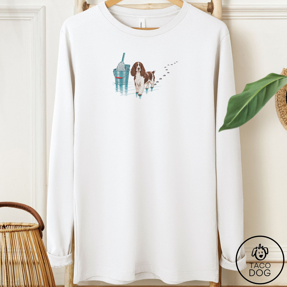 Springer Spaniel Mop Long Sleeve Tee White Taco-Dog