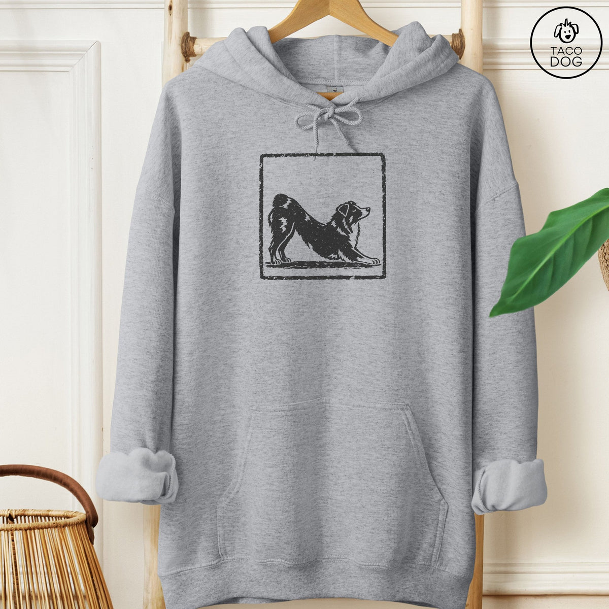 Australian Shepherd Morning Stretch Hoodie Graphite Heather Taco-Dog