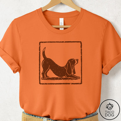 Basset Hound Morning Stretch T-Shirt Burnt Orange Taco-Dog
