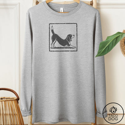 Beagle Morning Stretch Long Sleeve Tee Athletic Heather Taco-Dog