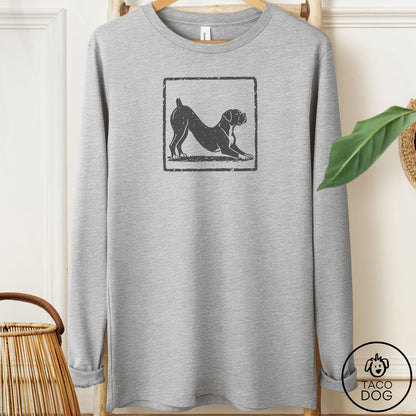 Boxer Morning Stretch Long Sleeve Tee Athletic Heather Taco-Dog