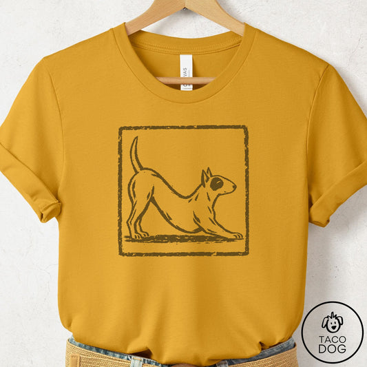 Bull Terrier Morning Stretch T-Shirt Mustard Taco-Dog