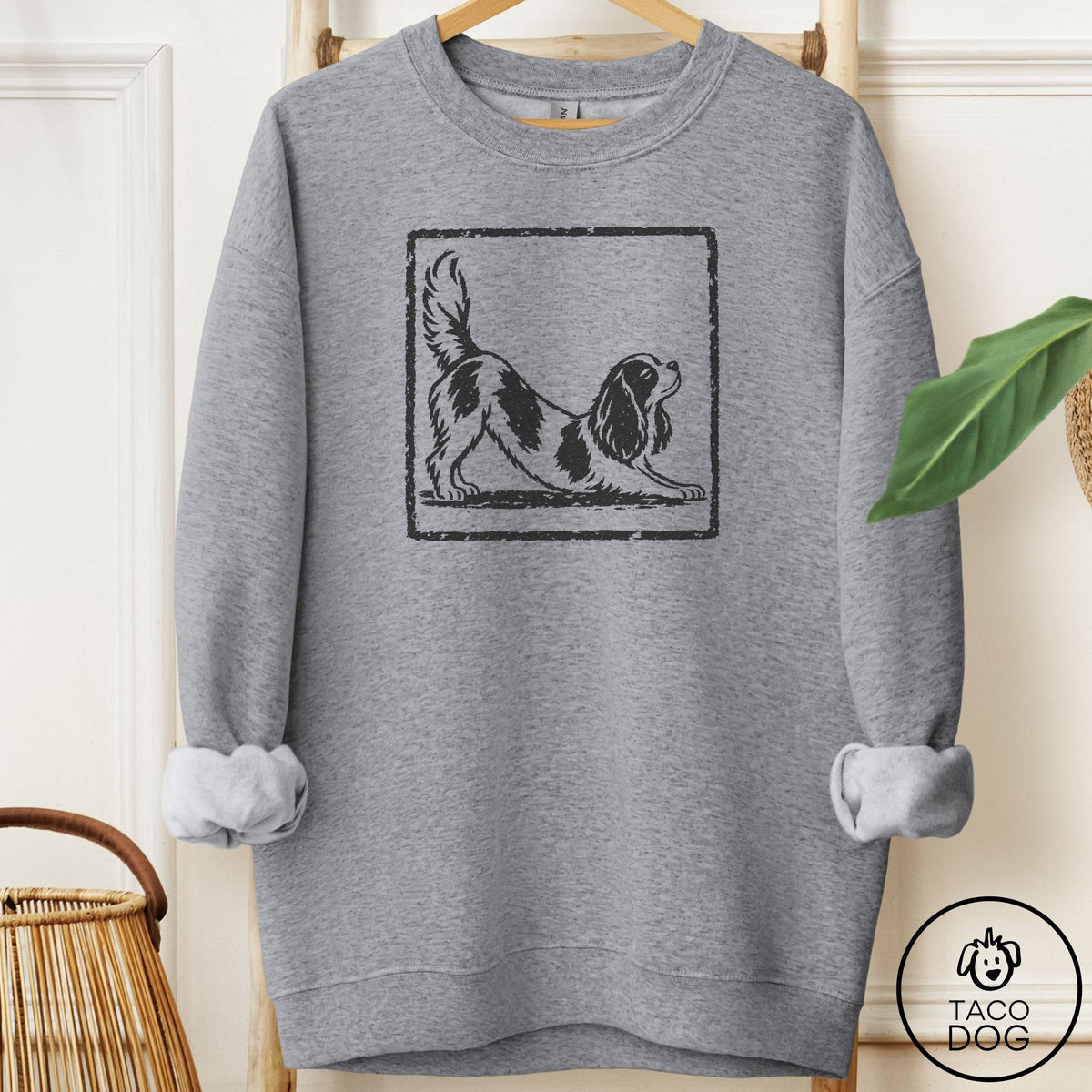 Cavalier King Charles Spaniel Morning Stretch Sweatshirt Graphite Heather Taco-Dog