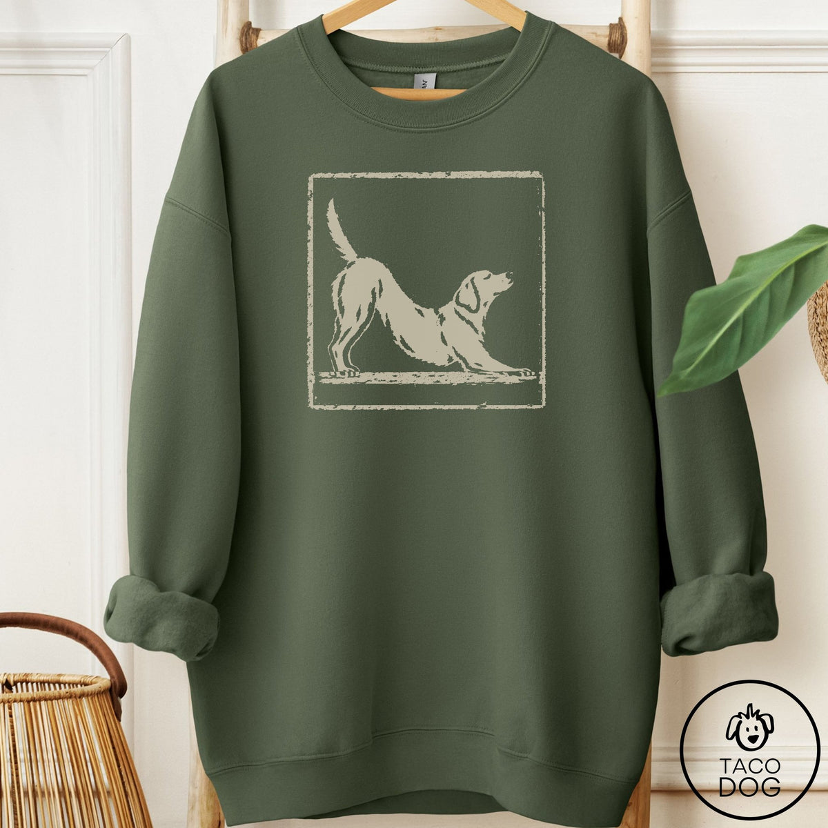 Labrador Retriever Morning Stretch Sweatshirt Military Green Taco-Dog