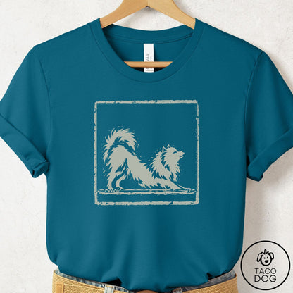 Pomeranian Morning Stretch T-Shirt Deep Teal Taco-Dog