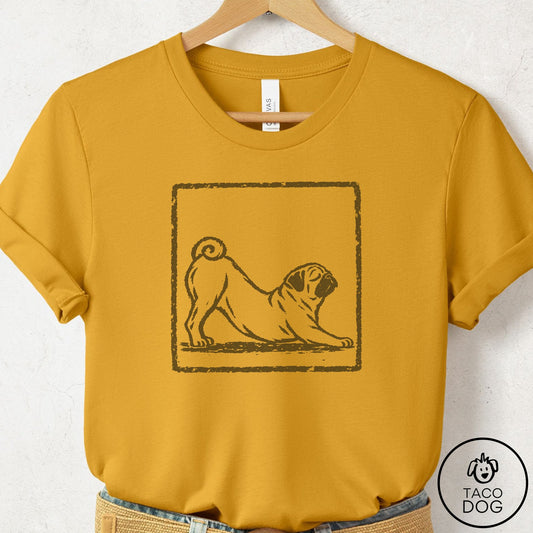 Pug Morning Stretch T-Shirt Mustard Taco-Dog