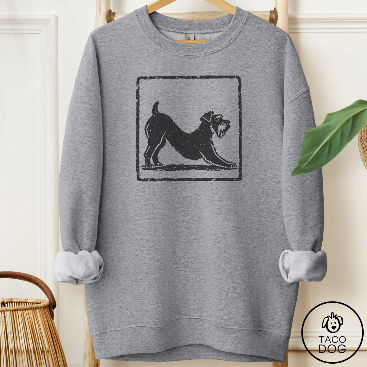 Schnauzer Morning Stretch Sweatshirt Graphite Heather Taco-Dog