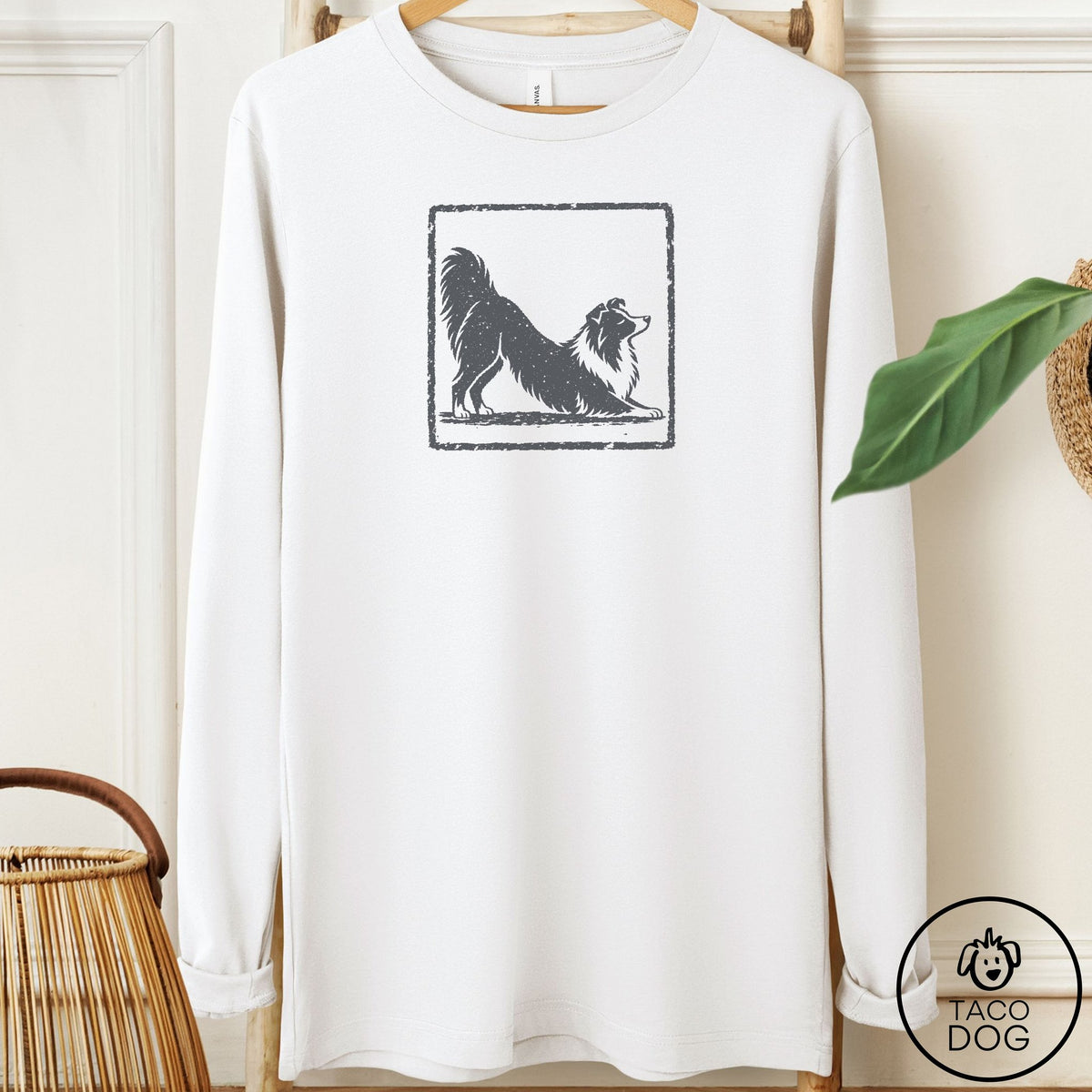 Shetland Sheepdog Morning Stretch Long Sleeve Tee White Taco-Dog