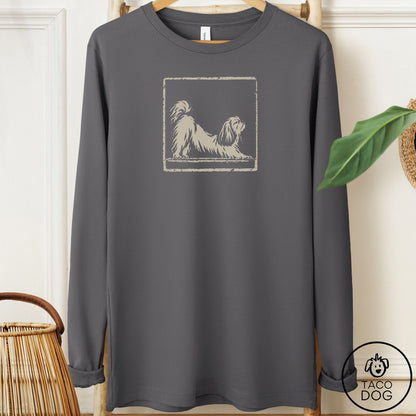 Shih Tzu Morning Stretch Long Sleeve Tee Asphalt Taco-Dog