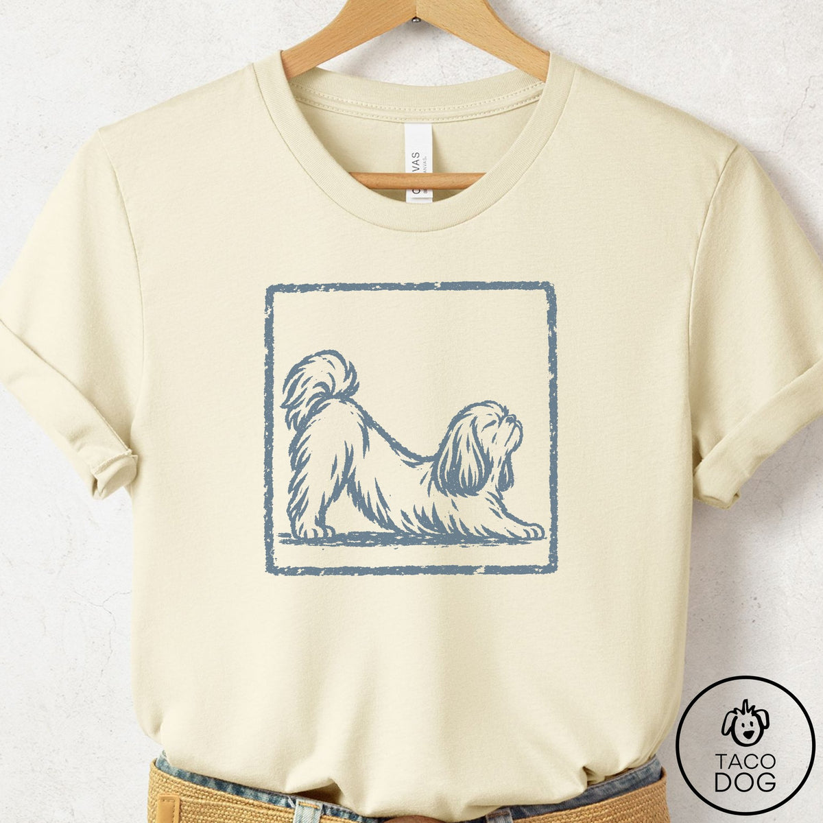 Shih Tzu Morning Stretch T-Shirt Natural Taco-Dog