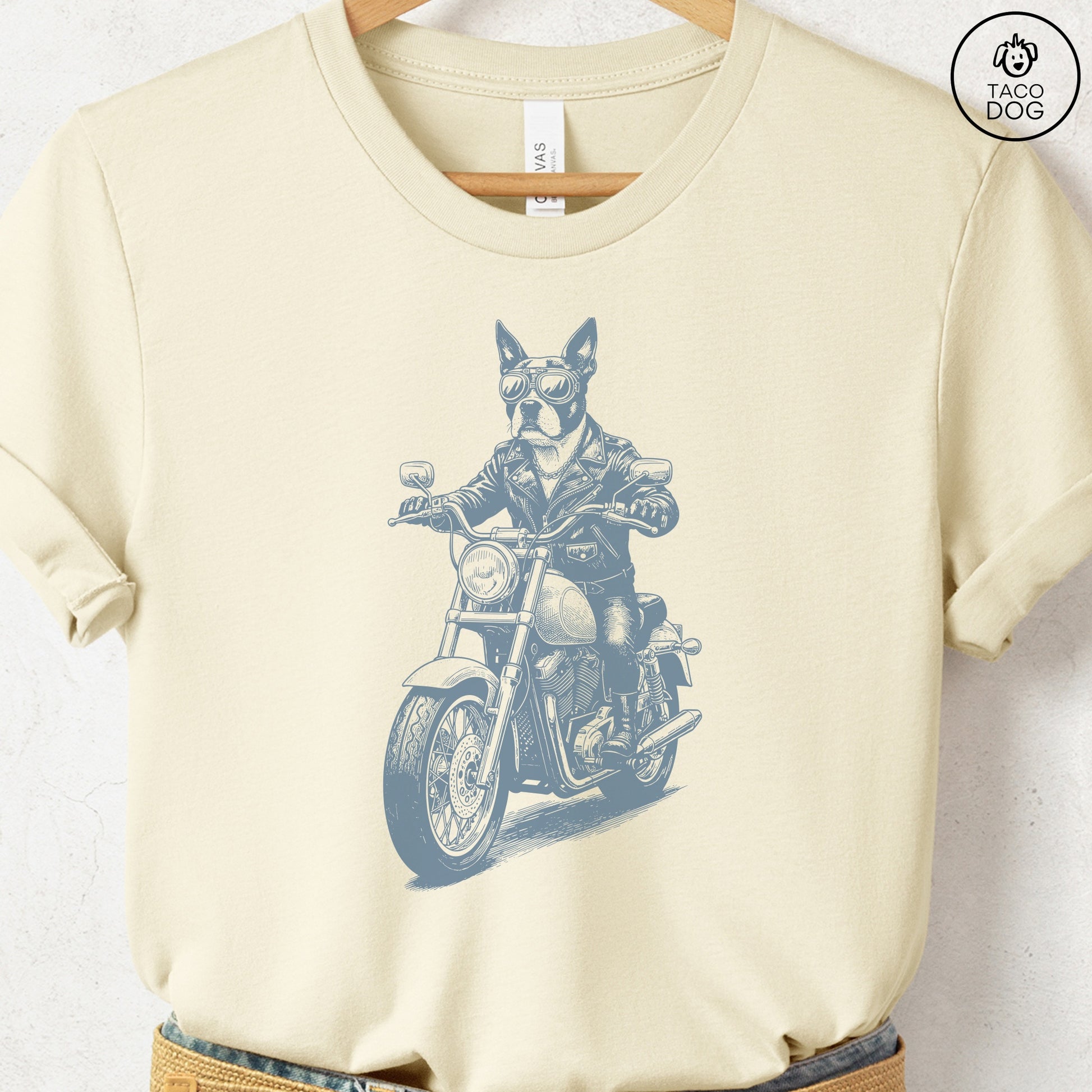 Boston Terrier Motorbike T-Shirt Natural S Taco-Dog