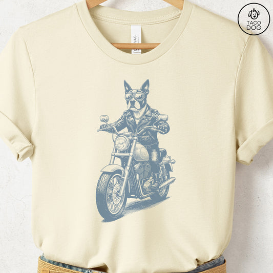 Boston Terrier Motorbike T-Shirt Natural S Taco-Dog